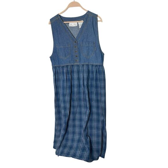 Priave party company Dresses & Skirts - Private party Woman Vintage Cottage Core Plaid Denim Pinafore/Jumper Dress L